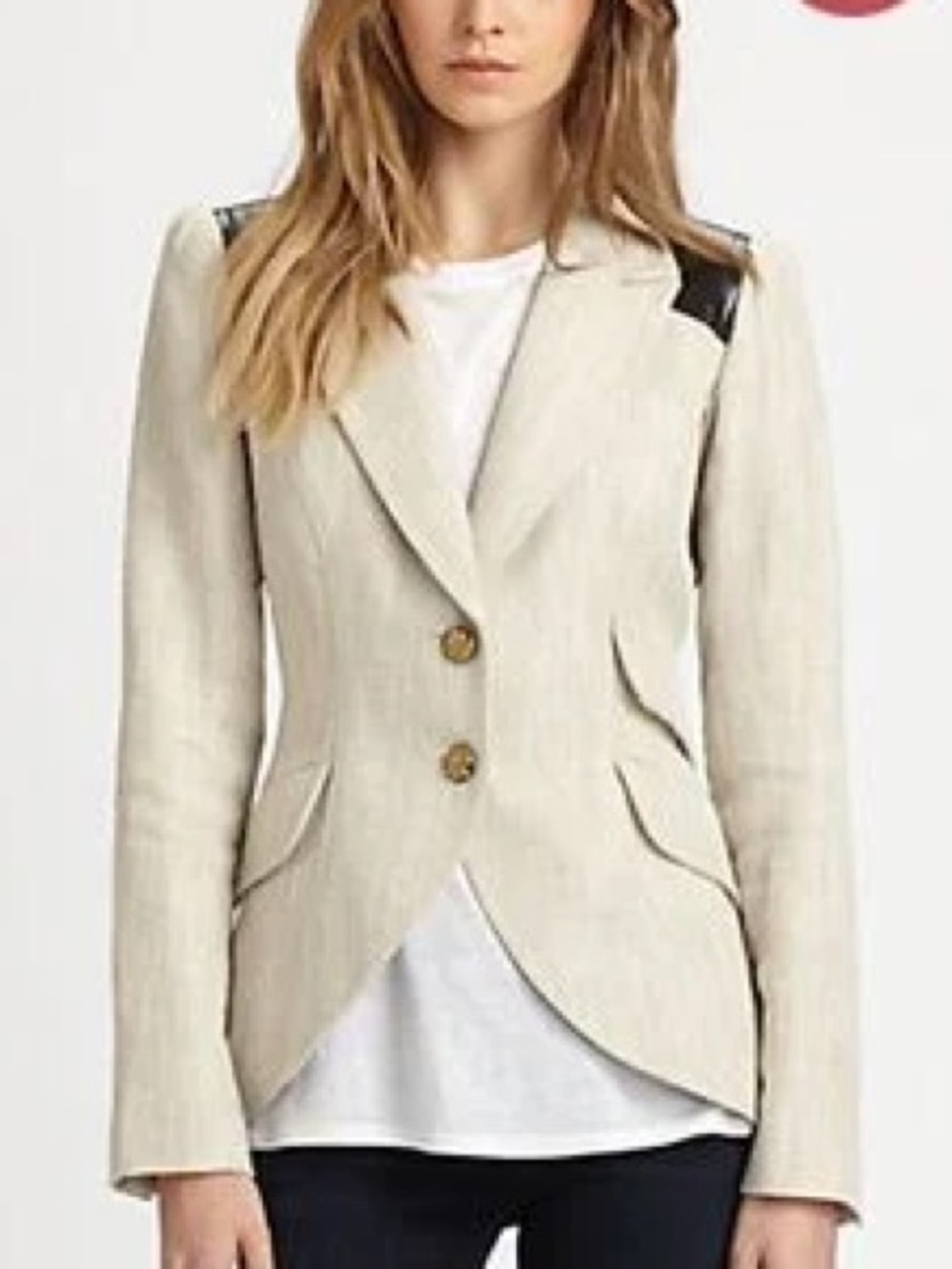Smythe Beige Blazer with Black Shoulder Accents